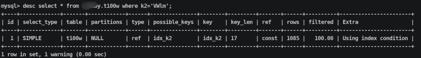 mysql 数据库执行计划（常见索引类型）