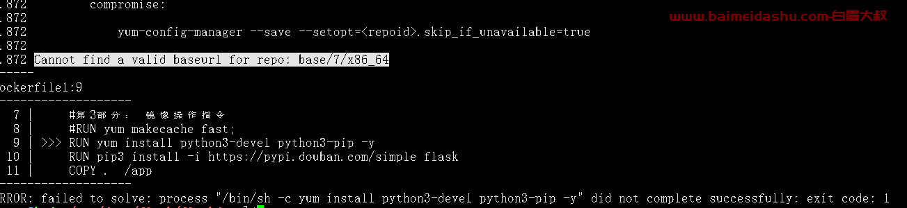 Dockerfile Cannot find a valid baseurl for repo: base/7/x86_64