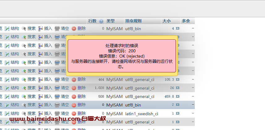 phpMyAdmin 处理请求时的错误