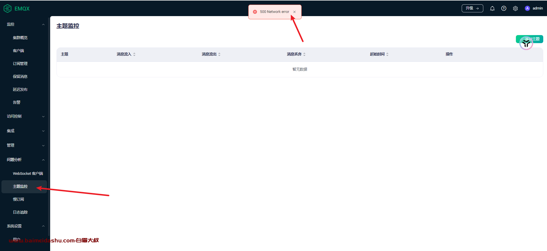 emqx 主题监控 500