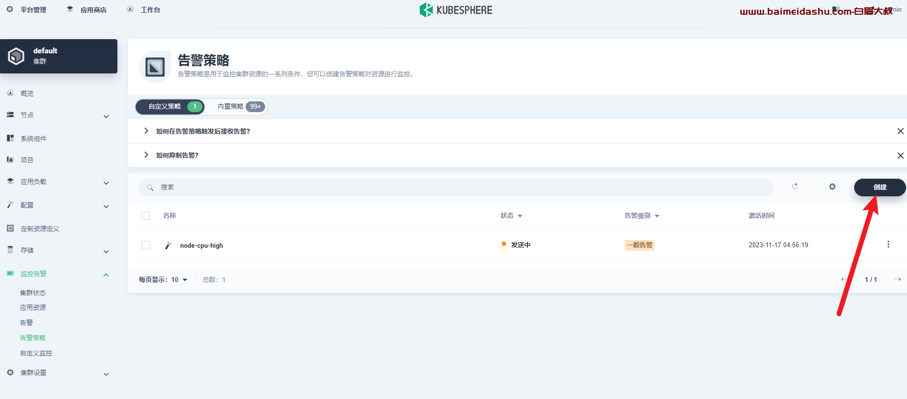 kubesphere 自定义告警策略