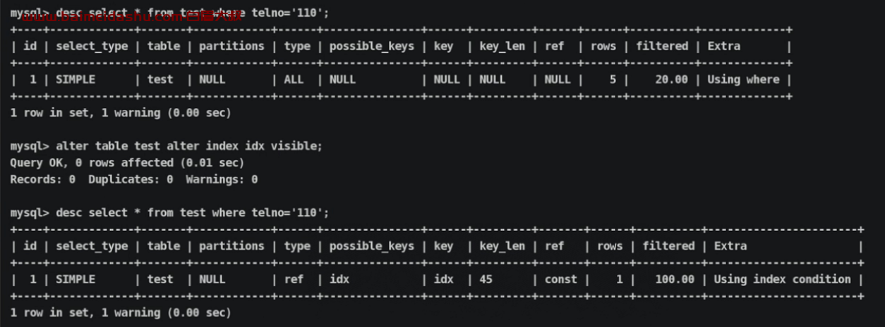 mysql 数据库索引知识扩展(不可见-倒序索引）