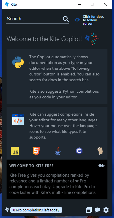 Kite Python代码补全工具安装