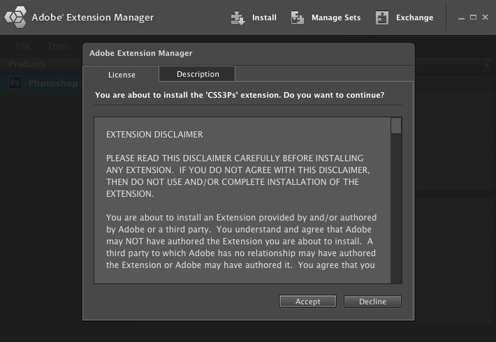 Adobe Extension Manager - Accept License