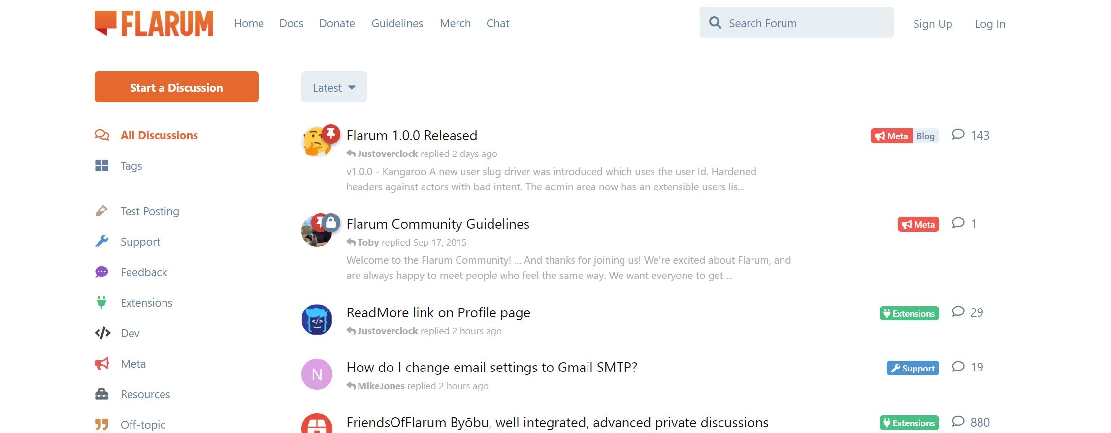 Flarum Home Screenshot