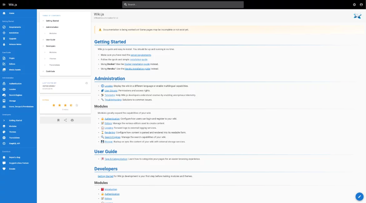 Wiki.js Screenshot