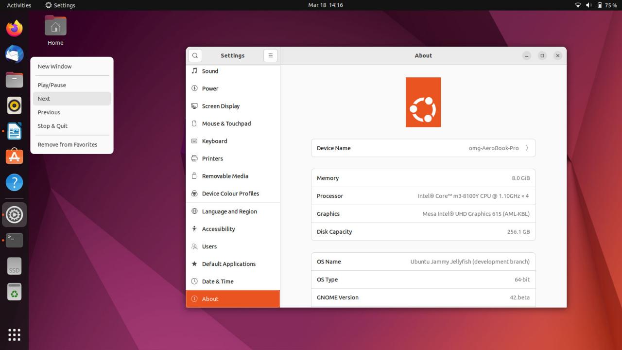 ubuntu 22.04 系统设置截图