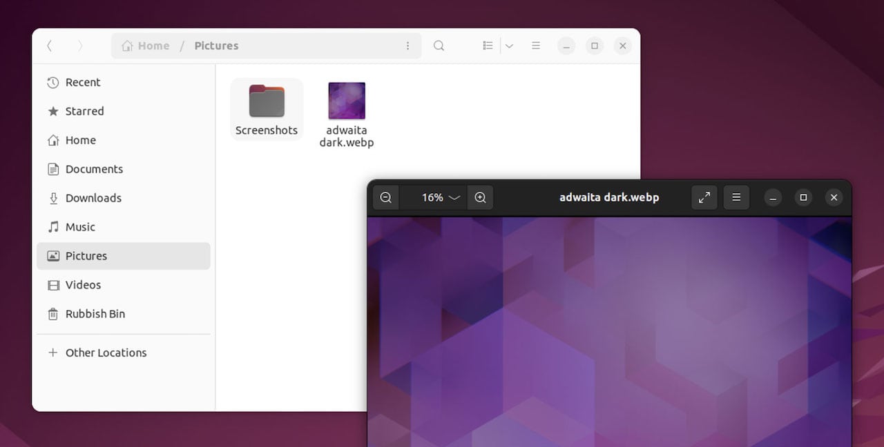 screenshot of webp image in nautilus file manager and eye of gnome image viewer in ubuntu 22.10