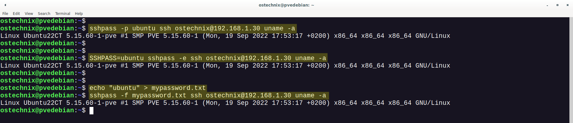 通过 SSH 和 sshpass 在远程机器上执行命令