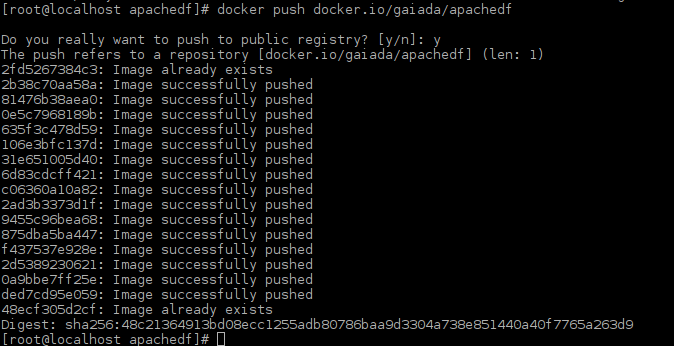 Docker push Apache image complete