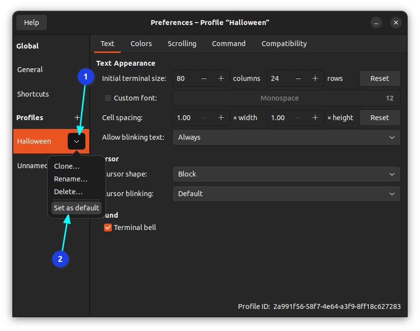 set new profile as default in gnome terminal