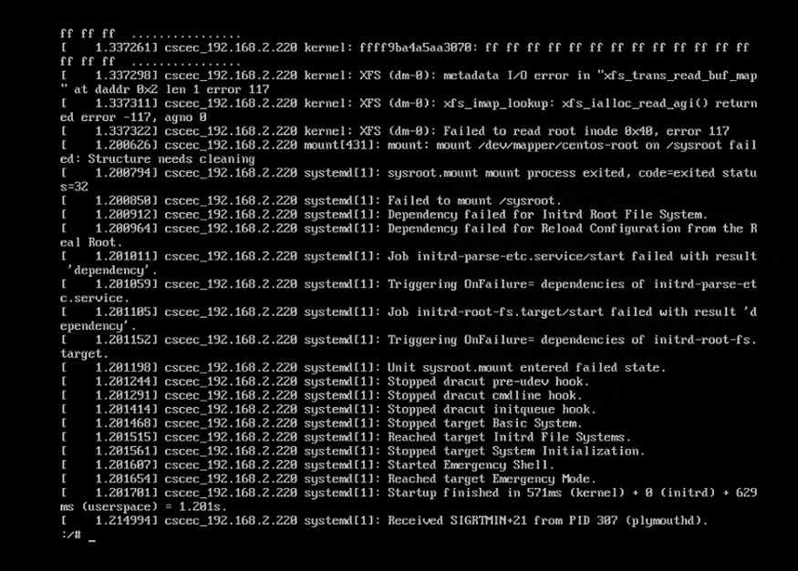 CentOS 7.9异常关机报错failed to read root inode处理方式